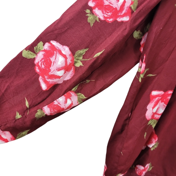 Sky Plus 3x Top Blouse Tunic Maroon with Pink Roses EUC Lightweight - Picture 5 of 10